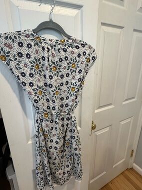 LOFT White Floral Shirt Dress with Yellow and Teal Motifs XSP